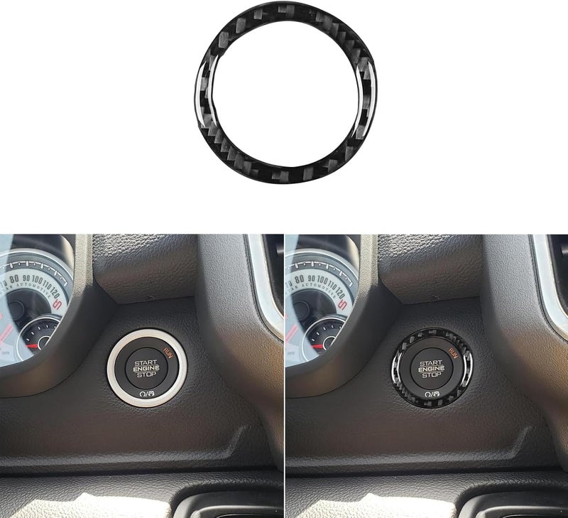 PJFUS Real Soft Carbon Fiber Car Driver Side Engine Start Stop Push Button Panel Frame Trim Sticker Compatible with Dodge Ram 1500/2500/3500 2019-2023(Crew Cab Version)Auto Interior Accessories Black - Image 1